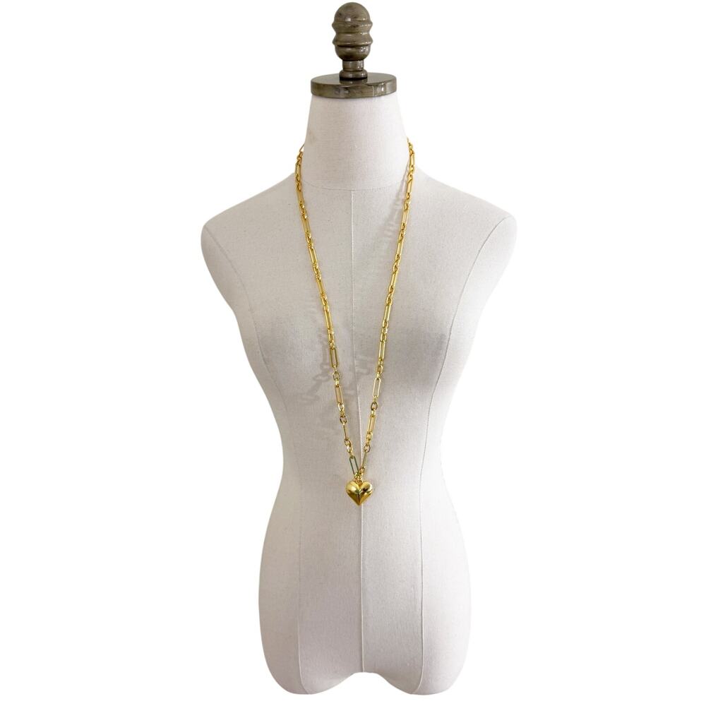 J. Crew Gold Chunky Chain Lariat Necklace with Heart Charm EUC - Picture 3 of 5
